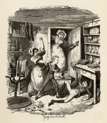Oliver felkap egy szellemet Charles Dickens (1812-70) „The Adventures of Twist” című művéből, Chapman und Hall, 1901.