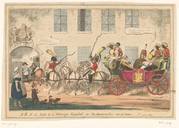 Spotprent op prinses Caroline, 1817 R-Y-L látogatás külföldi fővárosban vagy, a nagykövet nincs itthon-!! (cím a tárgyon)