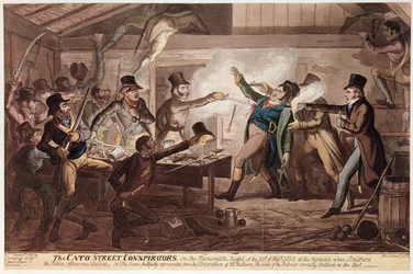 A Cato utcai összeesküvők, kocsma. G. Humphrey, 1820. március 9. (színes litó)