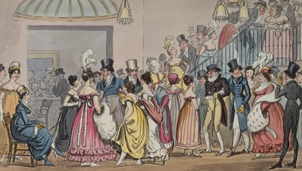 Tom és Jerry a szalonban a Covent Gardenben, Pierce Egan élete Londonban című művéből, 1821 (színes akvatinta)