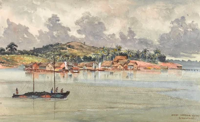 Inner Harbour, S Side, Szingapúr, 1859-1862 körül (akvarell)