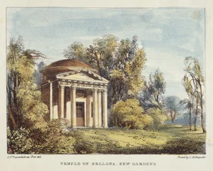 Bellona temploma, Kew Gardens, 24. tábla a Kew Gardensből: Huszonnégy kőrajz sorozata, Charles Hullmandel (1789-1850) metszetében, 1820-ban (kézzel színezett litó)