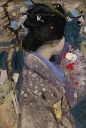 Japán hölgy legyezővel