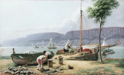 Délután - Hastings kikötője. Árnyékban lévő Palisade Rocks, New York, kb. 1836