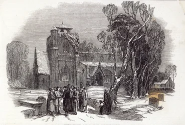 Karácsony reggel: Templomba járás, W.J. Linton metszet, a „The Illustrated London News”-ból, 1846. december 26.