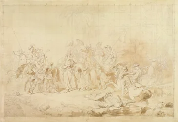 A kurdisztáni Banditti segíti a grúzokat a cserkesz nők meglepésében és elhurcolásában 1827-28 körül (toll és barna tinta szőtt papíron)