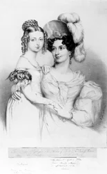 Viktória királynő és édesanyja, Viktória hercegnő, Kent és Strathearn hercegnője, Richard James Lane metszet, 1834
