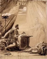 Jelenet Shakespeare "Julius Caesar" című művéből: Brutusnak megjelenik Caesar szelleme, 1871 körül (mosás, papír)