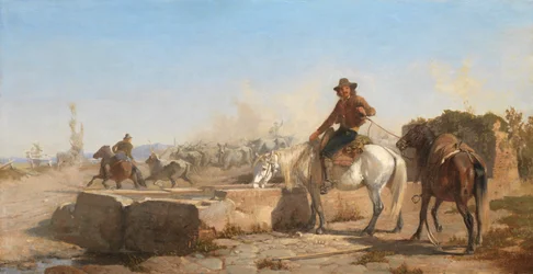 Egy Buttero a lovát itatja a római Campagna-ban, 1853