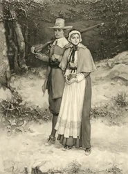 Puritán házaspár úton a vasárnapi istentiszteletre, Thomas Gold Appleton metszete, 1885