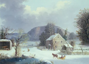 New England Farm a Winter Road mellett, 1854