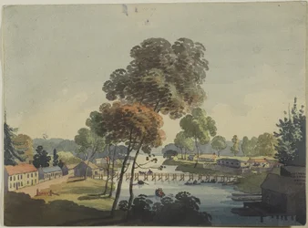 Chippawa falu a Niagara-vízesés közelében, 1801 körül (wc szőtt papíron)