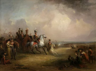 Sir John Leicester ezredes, Bt. és a Kings Cheshire Yeomanry lovassága a homokon gyakorol Liverpoolban
