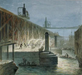 Bontási munkálatok a Blackfriars hídon a Surrey parttól, London, 1865