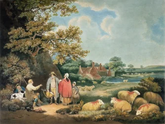 A Pásztorok, William Ward (1766-1826) metszete, kocsma. H. Morland, 1806 (mezzotinta metszet)