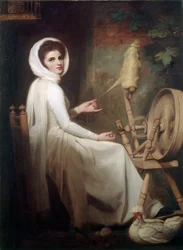 A Spinstress Lady Emma Hamilton a Spinning Wheel-nél