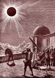 Az afrikai sivatag felfedezői a napfogyatkozást nézik. 1888 (metszet)