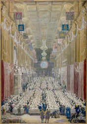 Kilátás a Lord Mayor vacsorájára a Guildhallban, London Cityben, 1828