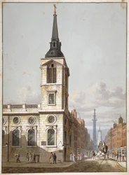 St Benet Gracechurch templom és Gracechurch Street, London City, 1811