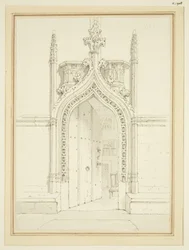 St Mary Redcliffe Vestry Room bejárata, 1812 körül (ceruza és akvarell papíron)