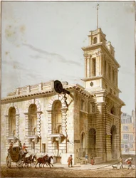 A St Mary Woolnoth-templom északnyugati nézete, London City, 1812
