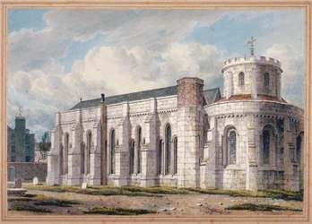 Kilátás a Temple Churchre a temető túloldaláról, London City, 1811