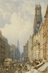 Fleet Street Felnéz a Temple Bar-ra Old St. Dunstans és St. Clement Danes, 1834