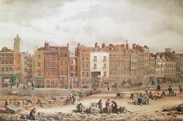 Kilátás a High Street Southwarkra, mint az ősi útra (színes gravírozás)