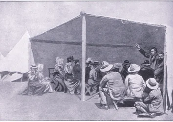 Isteni szolgálat egy búr menekülttáborban, az After Pretoria: The Guerilla War című filmből, amelyet a Harmsworth Bros Limited adott ki, 1901
