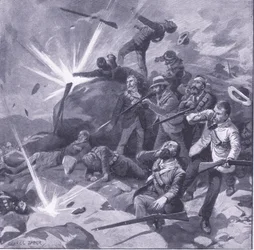 A johannesburgi rendőrség utolsó állása Bergendalban, illusztráció az After Pretoria: The Guerilla War, 1902-ből