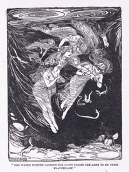 A vízi nimfák vitték le a tavon játszótársukhoz, a The Heroes-ból, amelyet George Allen és Unwin 1929-ben adott ki (litho)