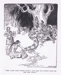 Aztán Jason fáradtan előugrott, és letépte a gyapjút a fa törzséről, a The Heroes-ból, amelyet George Allen és Unwin 1929 (litho) adott ki.