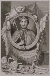 I. Richárd „Coeur de Lion” (1157-99) Anglia királya 1189-től, fontevrault-i emlékművén lévő képmása, a művész által metszett (metszet)