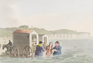 Tengeri fürdőzés a Bridlington-öbölben, George Walker "Yorkshire-i viseletek" című művéből.