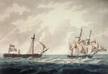 Bonne Citoyenne, az 1809. július 6-i akció után magával ragadja a francia fregattot, a La Furieuse-t, R und D Havell metszete, Robert Cribb 1810-ben.