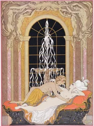 Illusztráció Pierre Choderlos de Laclos (1741-1803) „Les Liaisons Dangereuses” című könyvéből, 1929-ben megjelent (stencilnyomat)