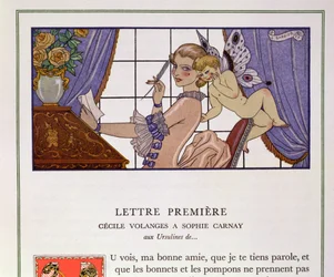 Az első levél, Pierre Choderlos de Laclos (1741-1803) „Les Liaisons Dangereuses” illusztrációja az 1920-as években (stencilnyomat)