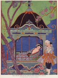 Pavilonban fekvő kínai hercegnő (színes litho)