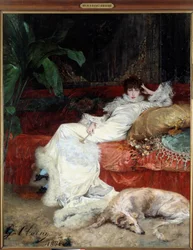 Henriette Rosine Bernard, Sarah Bernhardt néven ismert színésznő (1844-1923) portréja, Georges Jules Victor Clairin (1843-1919) műve