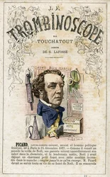 Ernest PICARD (1821-1877) - illusztráció Leon-Charles Bienvenu (1835-1910) "Le Trombinoscope" című szatirikus politikai folyóiratából, Touchatout (1835-1910) monográfia N. 23, Imprimerie Vallee, Párizs, 1872 febr.