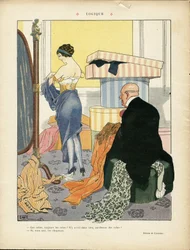 Georges Leonnec (1881-1940) illusztrációja a Le Lire-ben, 06/07/12 - Logika - Divat, Kalap, Belső építészet, A gazdagok élete - Nők