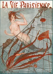 Halászhálóba fogott sellő, illusztráció a "La Vie Parisienne" című filmből.