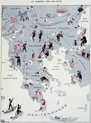A balkáni háború: a hadszíntér térképe - a "La Vie Parisienne" 1912. október 26-i számában (nyomtatás)