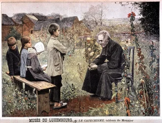 Georges Meunier katekizmusa (pap és gyerekek a kertben), Musee du Luxembourg - a június 5-i „Le petit Journal”-ban