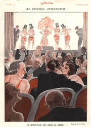 Előadás a teremben, illusztráció a „Le Sourire”-ból, 1931. december (színes litó)