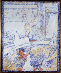 Cirkusz Egy táncos, aki műrepülő számot csinál lóháton és egy bohóc. Georges Seurat vázlata (1859-1891) 1891 V. 0,55x0,46 m Párizs, Muse d