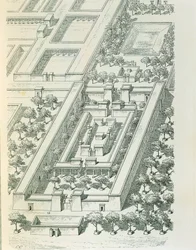 Georges Perrot (1832-1914) és Charles Chipiez (1835-1901) egy Tell el-Amarna-i épület perspektivikus képét ábrázoló rézkarc