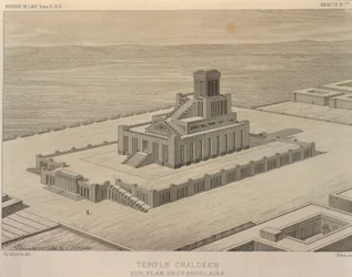 Egy káldeus templom újjáépítése. Metszet Georges Perrot-tól (1832-1914) és Charles Chipieztől (1835-1901), Histoire de l