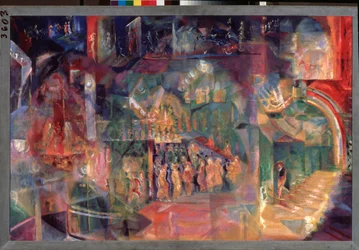 Un bar (A Bar) - Georgi Bogdanovich Yakulov (1884-1928) festménye, olaj, vászon, orosz művészet, 20. század, futurizmus - Állami Tretyakov Galéria, Moszkva