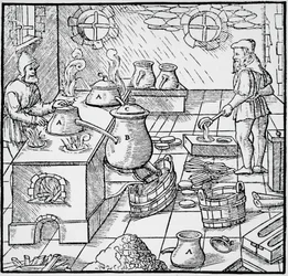 Metszet a De re metallica-ból (A fémek természetéről), Georg Pawer vagy Georgius Agricola (1494-1555) Bázelben jelent meg